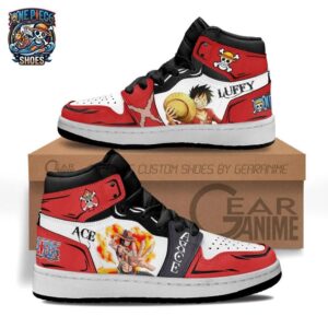 Ace Luffy Fire Duo High-Top Leather Sneakers – Red White One Piece Shoes