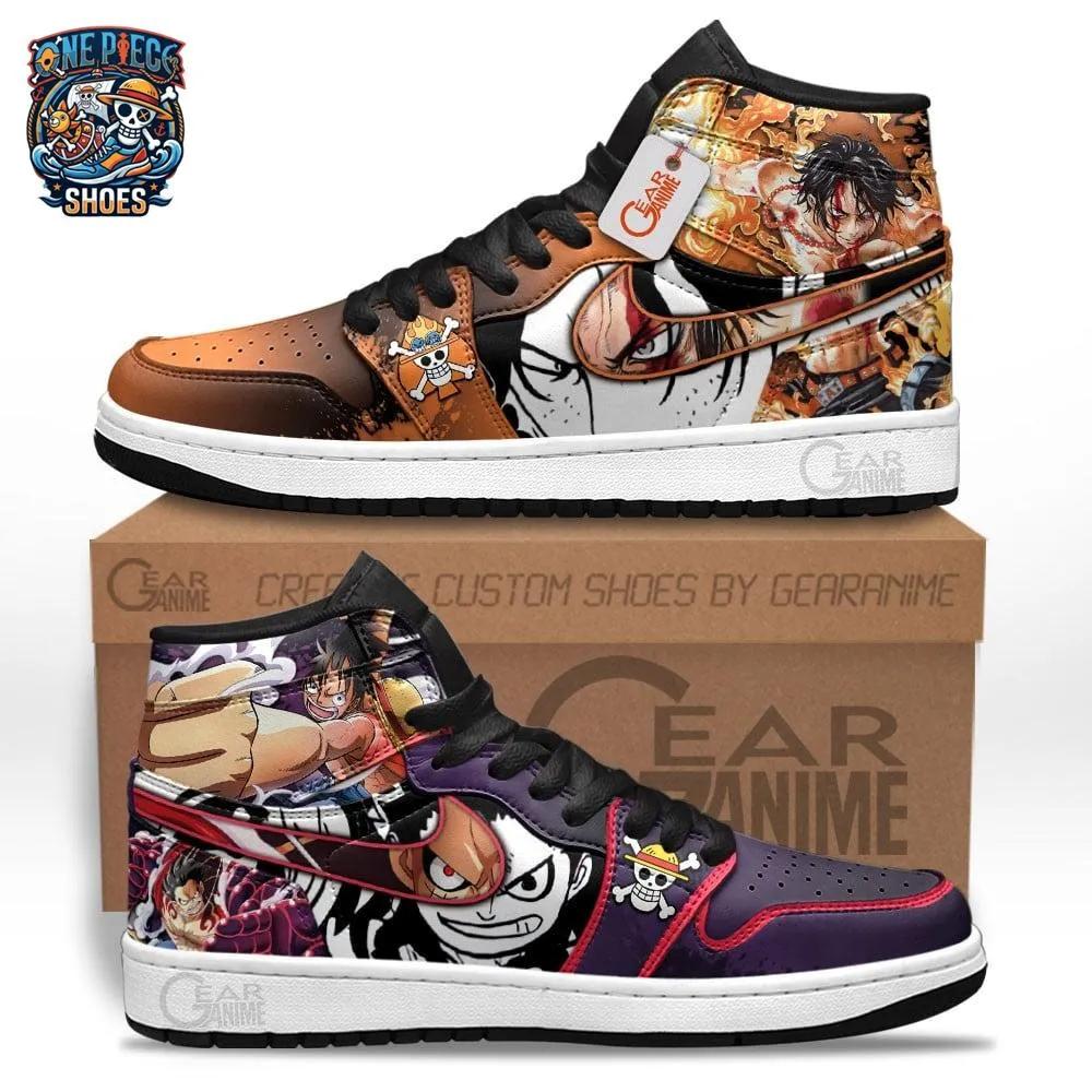 Luffy Ace Manga High-Top Leather Sneakers – One Piece Battle Shoes Luffy Ace Manga High-Top Leather Sneakers – One Piece Battle Shoes