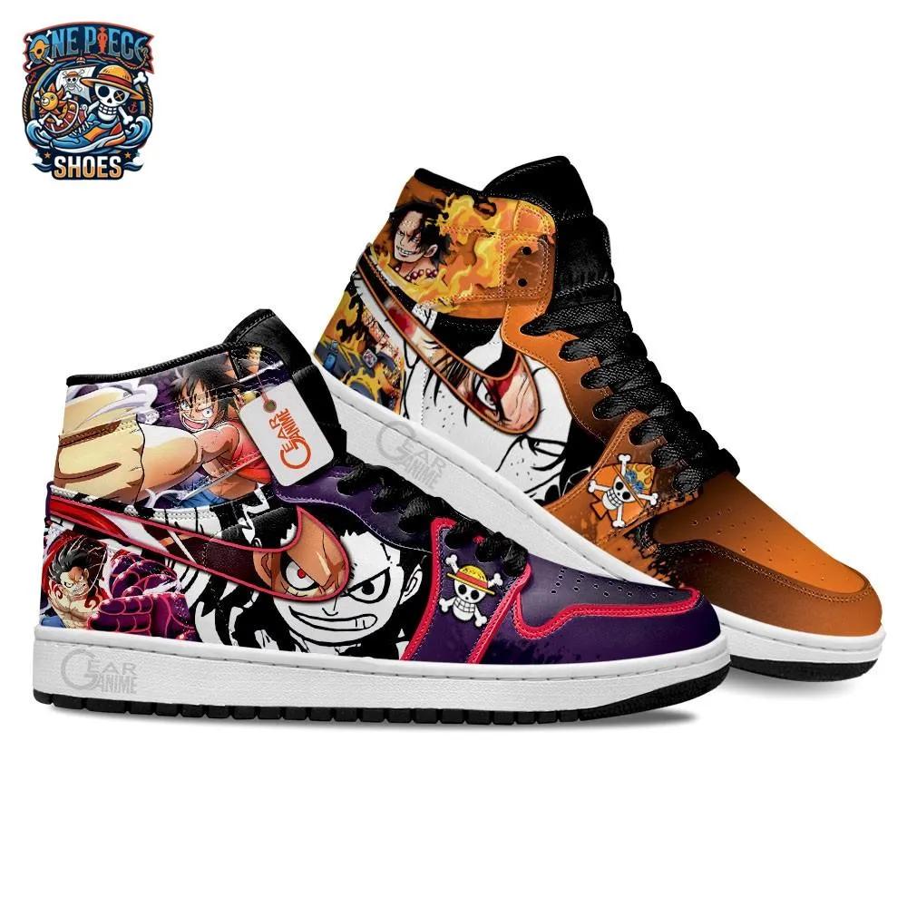 Luffy Ace Manga High-Top Leather Sneakers – One Piece Battle Shoes Luffy Ace Manga High-Top Leather Sneakers – One Piece Battle Shoes