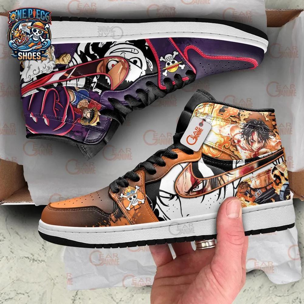 Luffy Ace Manga High-Top Leather Sneakers – One Piece Battle Shoes Luffy Ace Manga High-Top Leather Sneakers – One Piece Battle Shoes