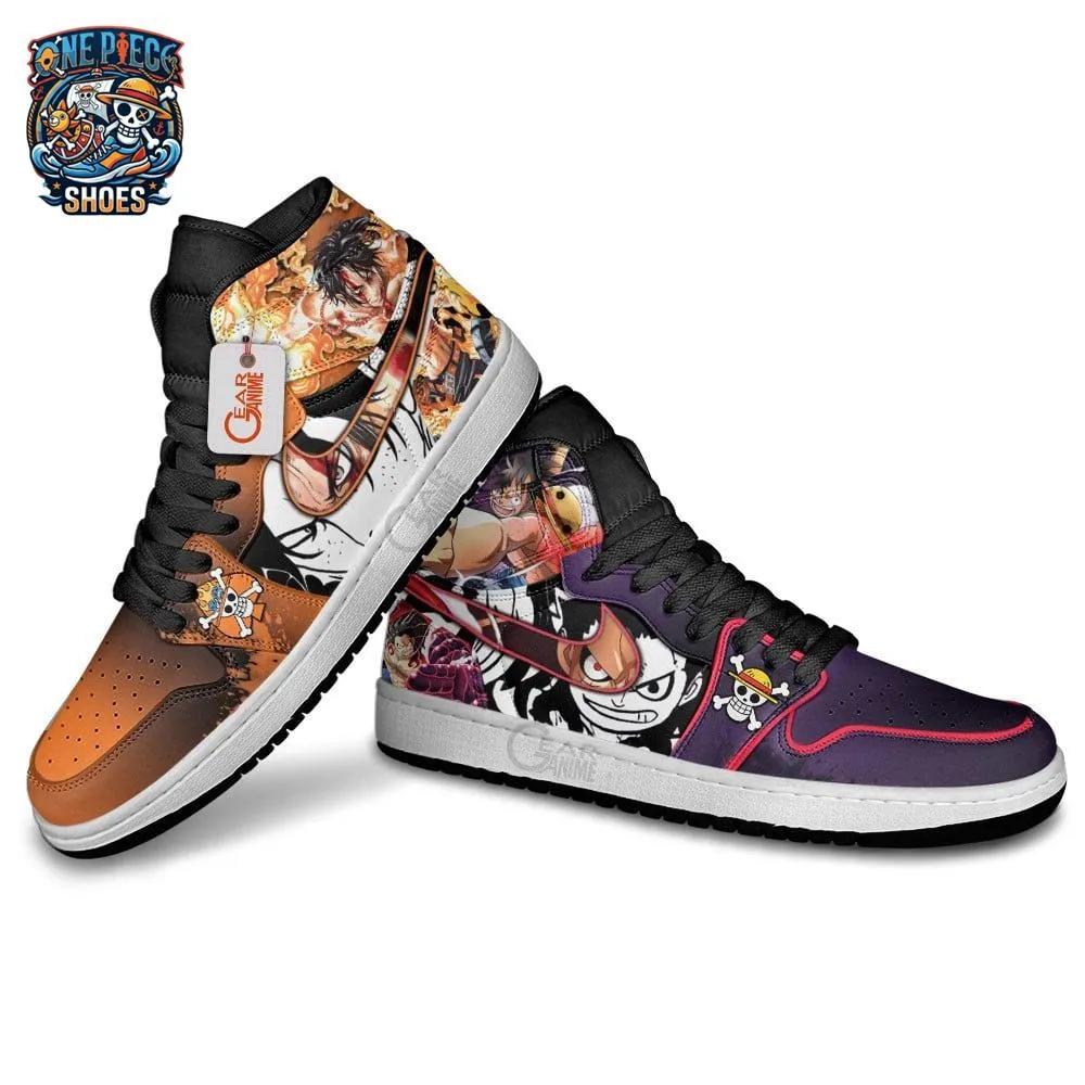 Luffy Ace Manga High-Top Leather Sneakers – One Piece Battle Shoes Luffy Ace Manga High-Top Leather Sneakers – One Piece Battle Shoes