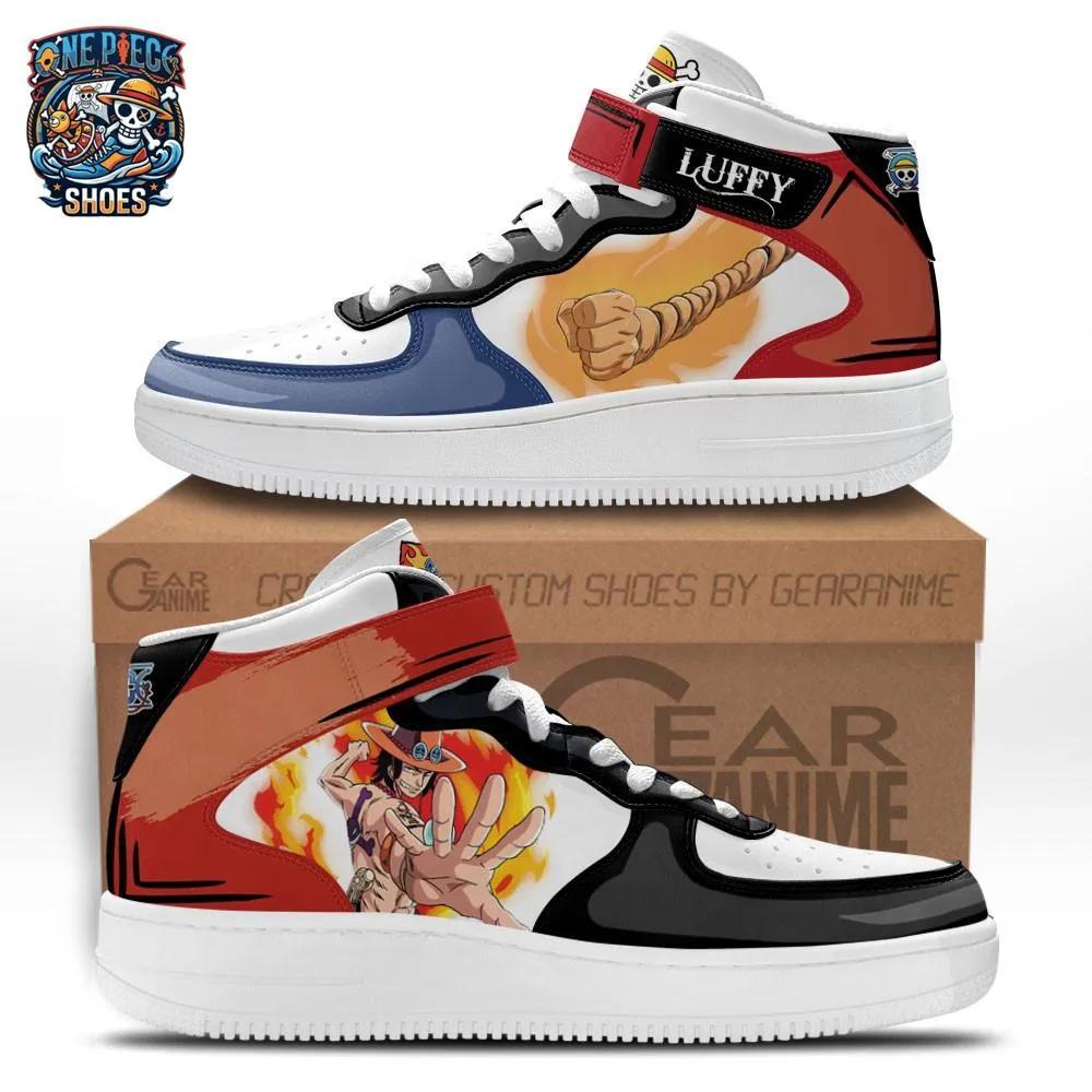 Portgas D Ace Luffy Mid-Top Strap Shoes – Fiery One Piece Sneakers Portgas D Ace Luffy Mid-Top Strap Shoes – Fiery One Piece Sneakers