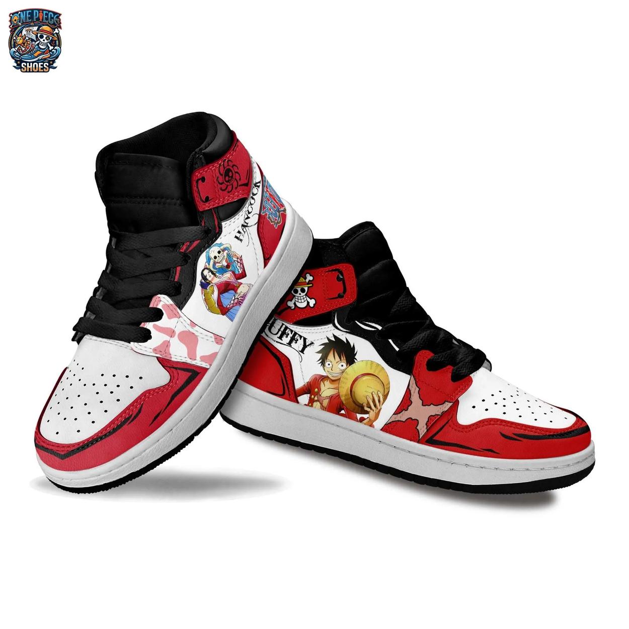 Boa Hancock Luffy Red Black High-Top Leather Sneakers – One Piece Shoes Boa Hancock Luffy Red Black High-Top Leather Sneakers – One Piece Shoes