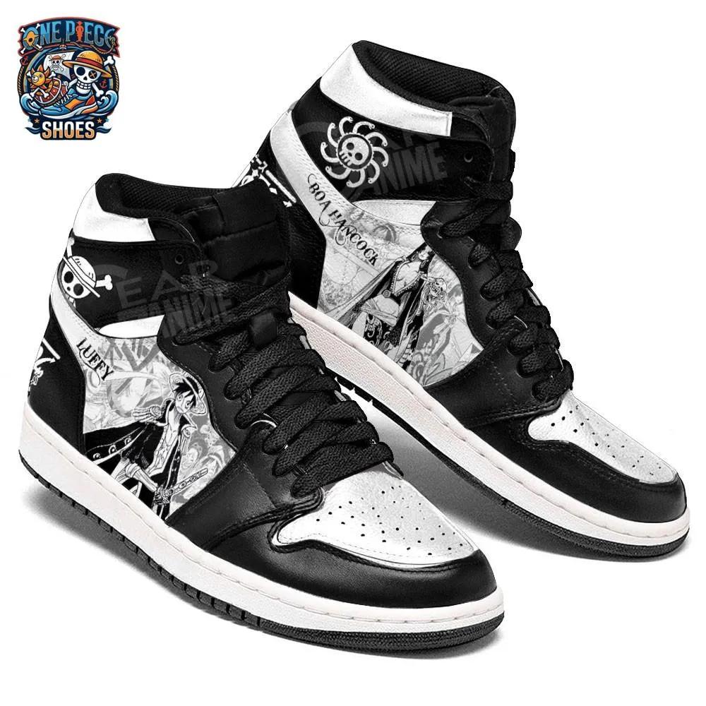 Boa Hancock Luffy Manga High-Top Sneakers – Black White One Piece Shoes