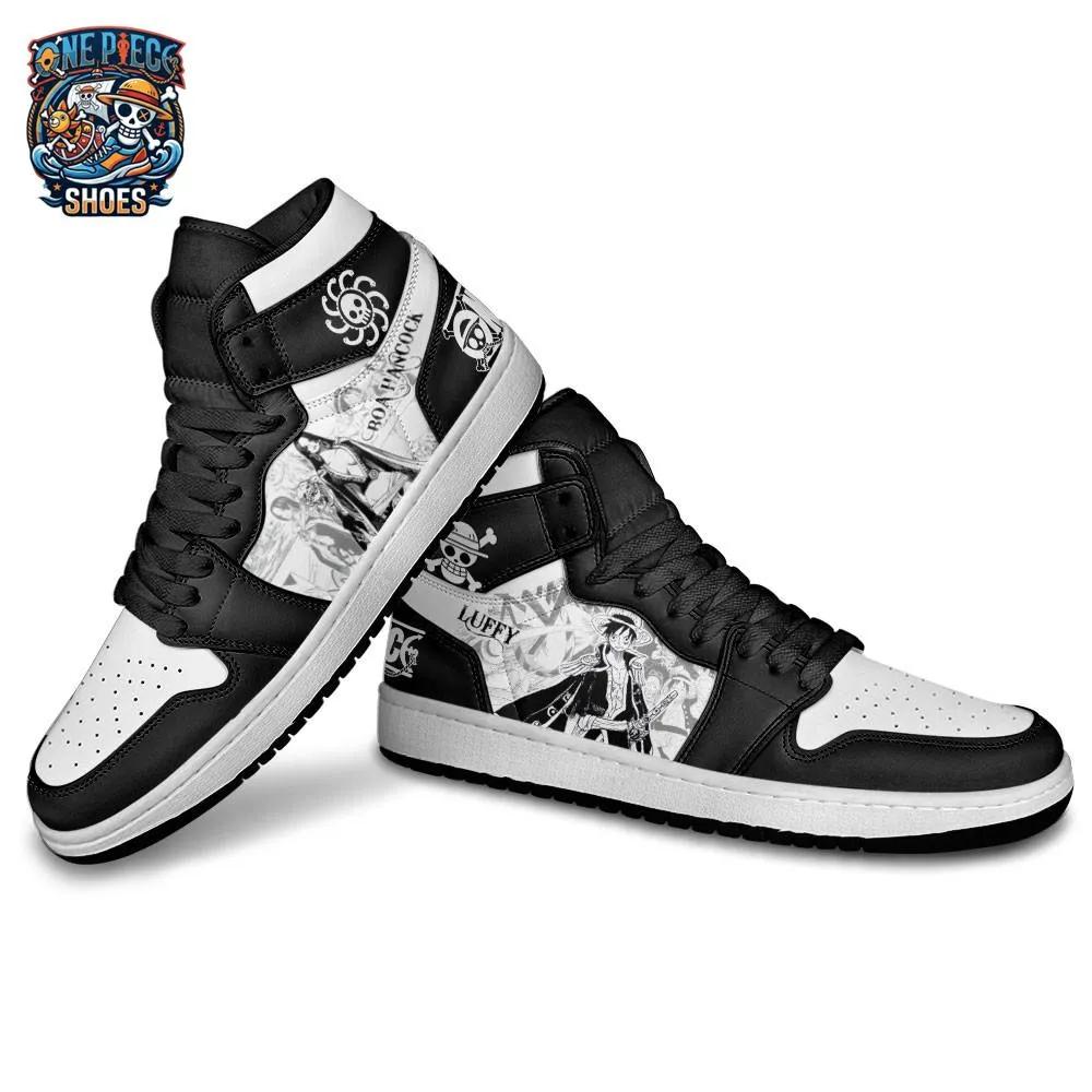 Boa Hancock Luffy Manga High-Top Sneakers – Black White One Piece Shoes