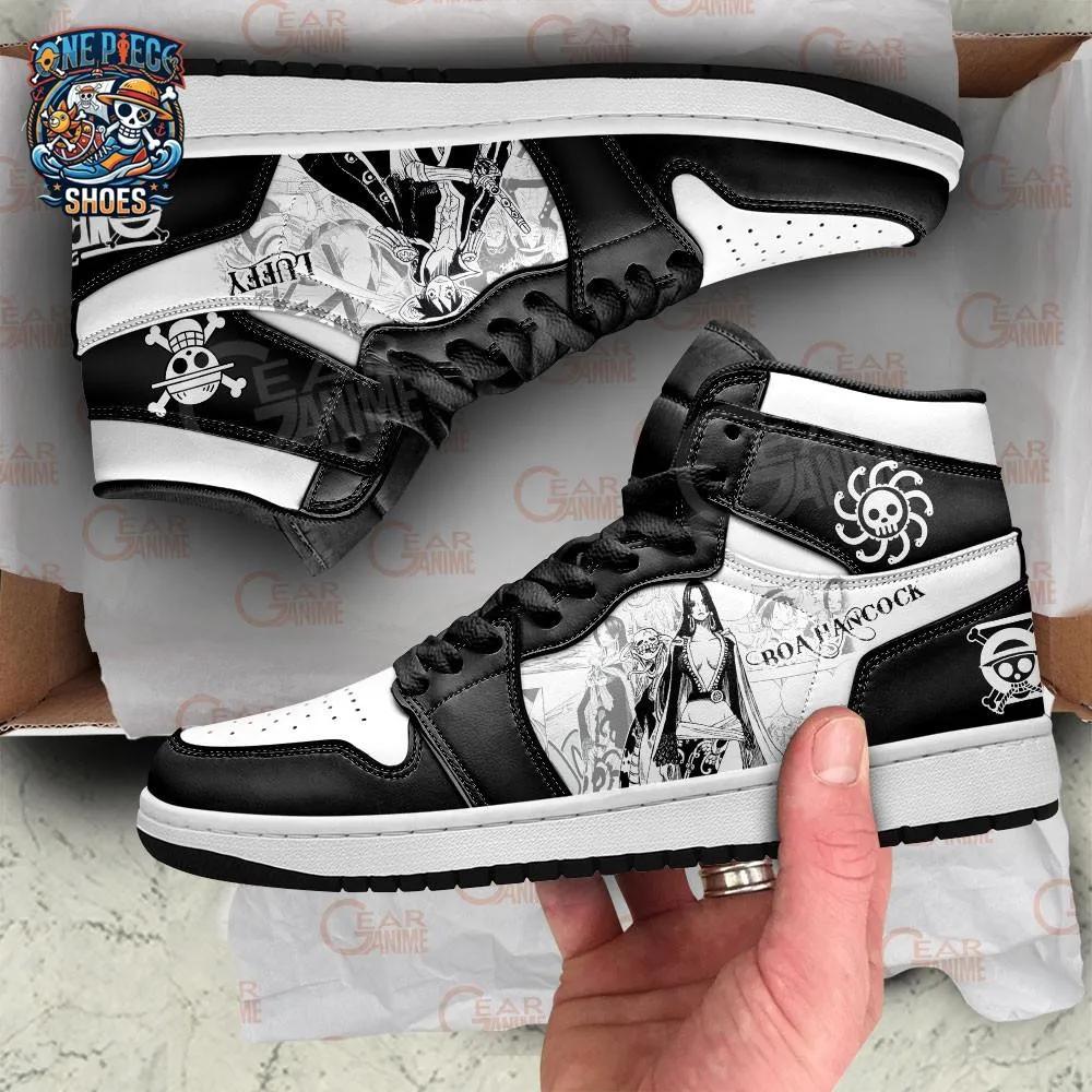 Boa Hancock Luffy Manga High-Top Sneakers – Black White One Piece Shoes