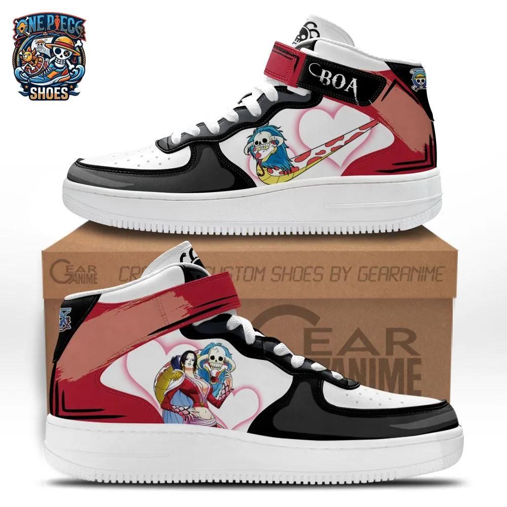 Boa Hancock Heart Red Black Mid-Top Strap Leather Sneakers – One Piece Shoes