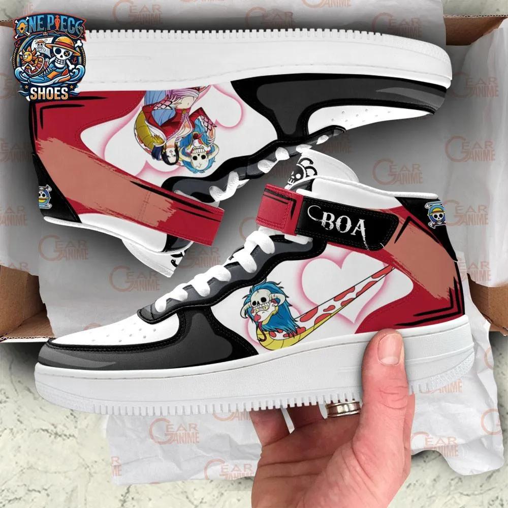 Boa Hancock Heart Red Black Mid-Top Strap Leather Sneakers – One Piece Shoes