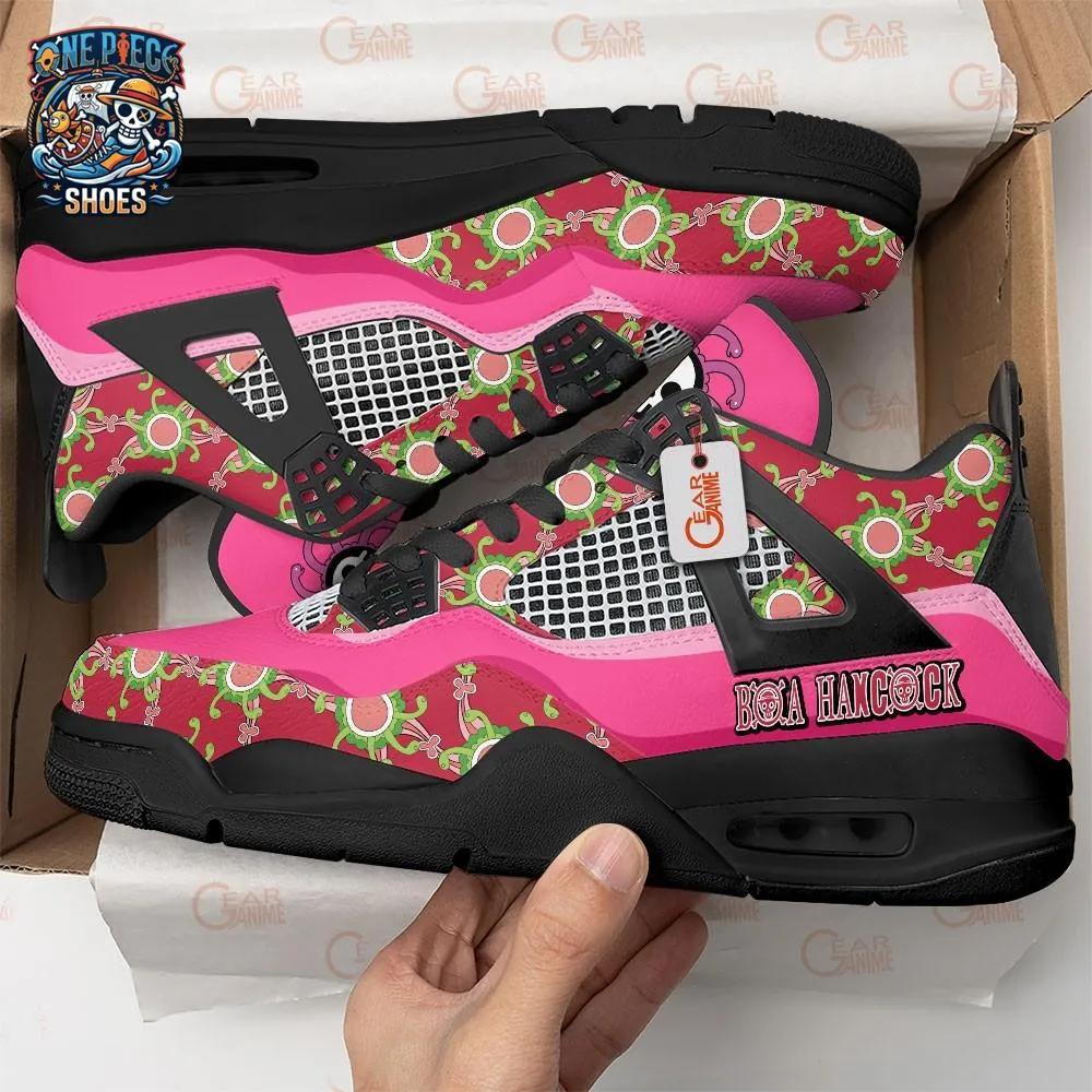 Custom Name Pink Floral Boa Hancock Retro V4 Sneakers – One Piece Shoes