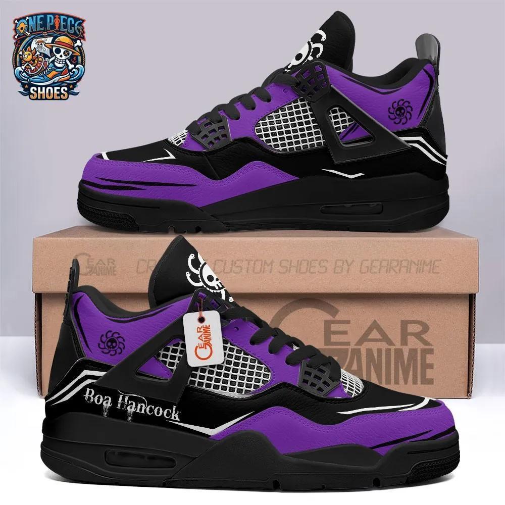 Custom Name Boa Hancock Purple Black Retro V4 Sneakers – One Piece Shoes Custom Name Boa Hancock Purple Black Retro V4 Sneakers – One Piece Shoes