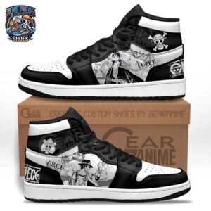 Luffy Ace Monochrome Manga High-Top Leather Sneakers – Black White One Piece Shoes