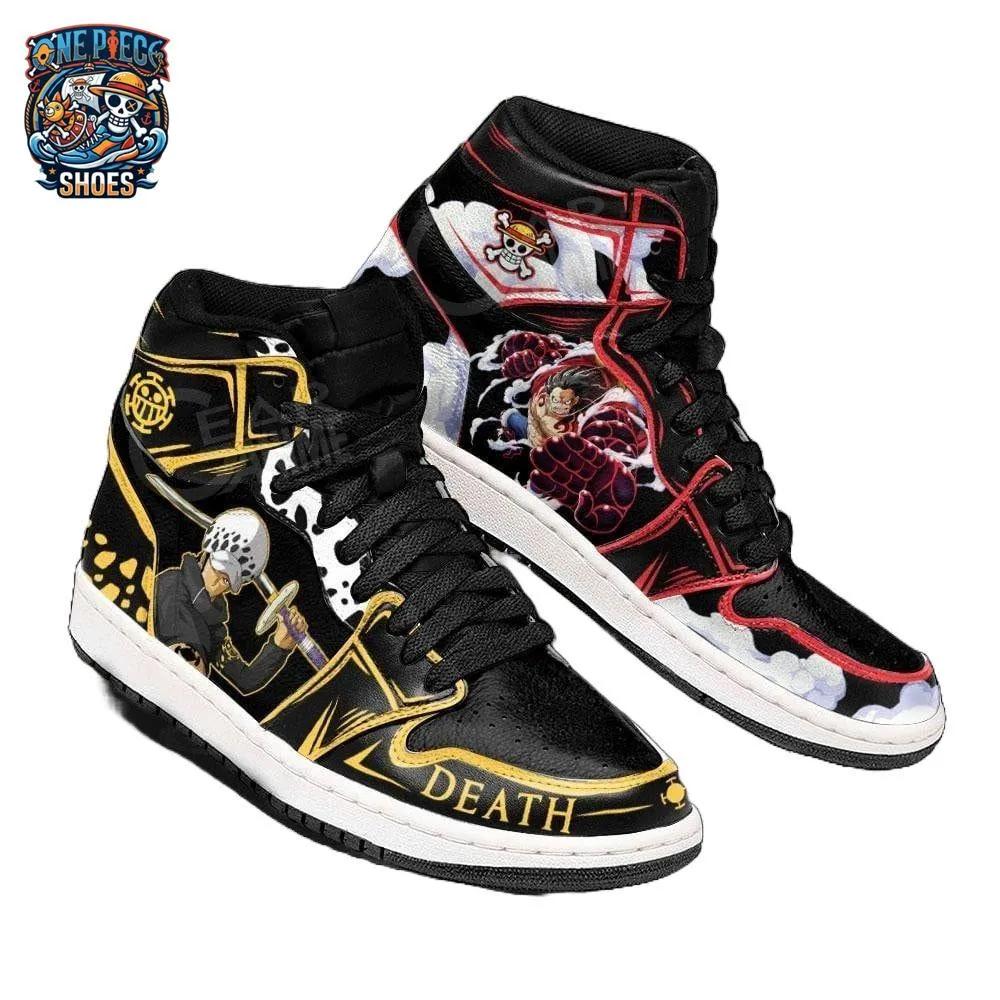 Black Gold Luffy Law High-Top Leather Sneakers – One Piece Shoes Black Gold Luffy Law High-Top Leather Sneakers – One Piece Shoes