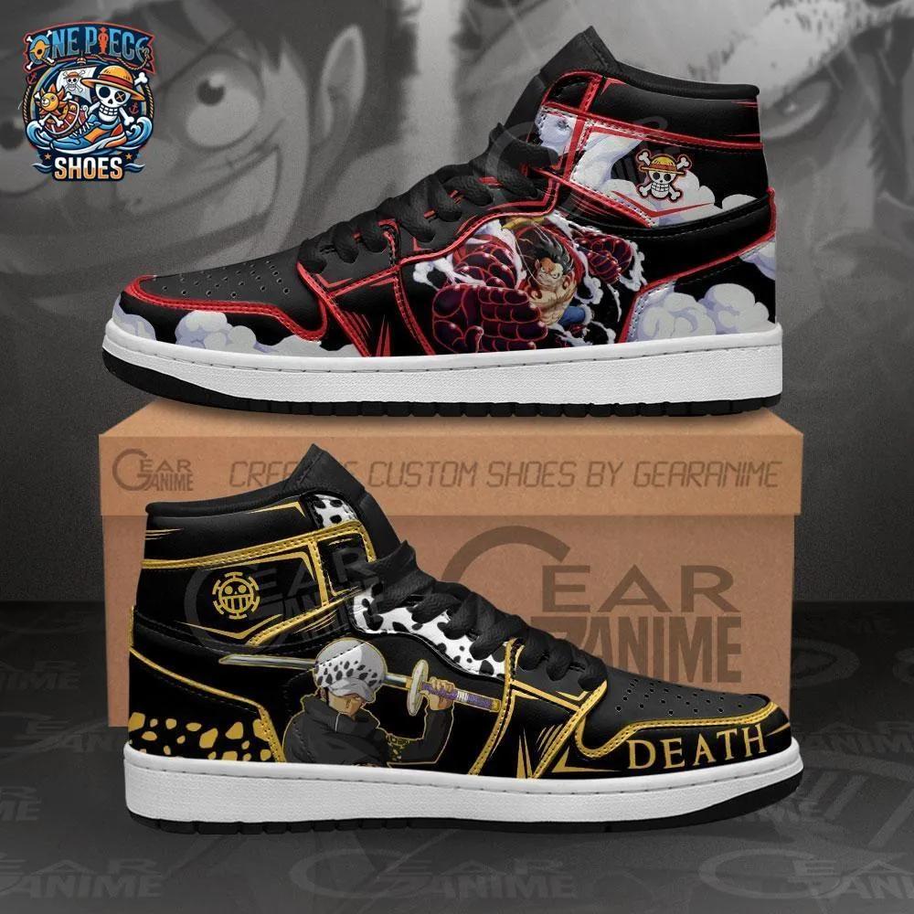 Black Gold Luffy Law High-Top Leather Sneakers – One Piece Shoes Black Gold Luffy Law High-Top Leather Sneakers – One Piece Shoes