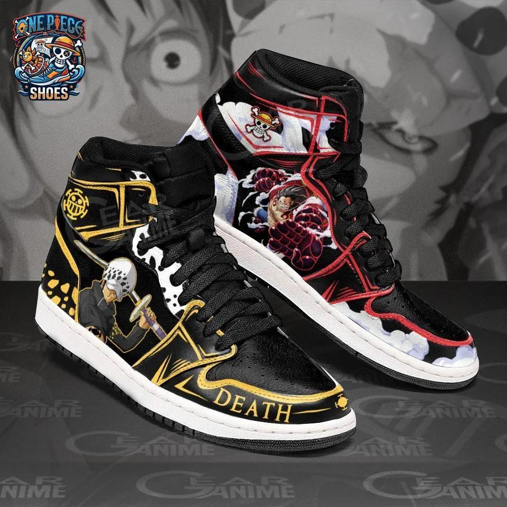 Black Gold Luffy Law High-Top Leather Sneakers – One Piece Shoes Black Gold Luffy Law High-Top Leather Sneakers – One Piece Shoes