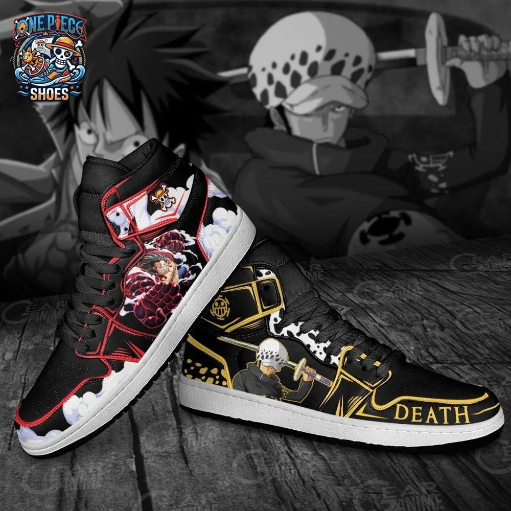 Black Gold Luffy Law High-Top Leather Sneakers – One Piece Shoes Black Gold Luffy Law High-Top Leather Sneakers – One Piece Shoes