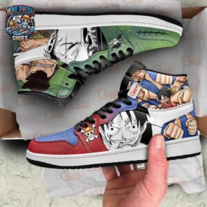 Luffy Zoro High-Top Leather Sneakers One Piece Streetwear Anime Gift For Fans 1