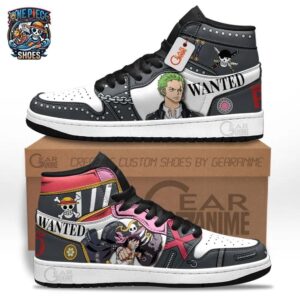 Luffy Zoro Wanted Poster High-Top Leather Sneakers – Black Pink One Piece Shoes