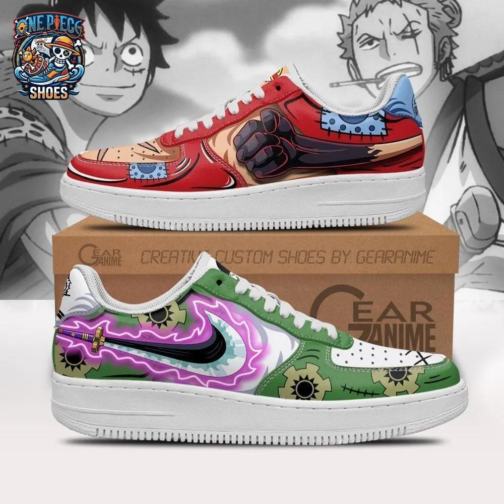 Red Green Battle Luffy Zoro Low-Top Leather Sneakers – One Piece Shoes