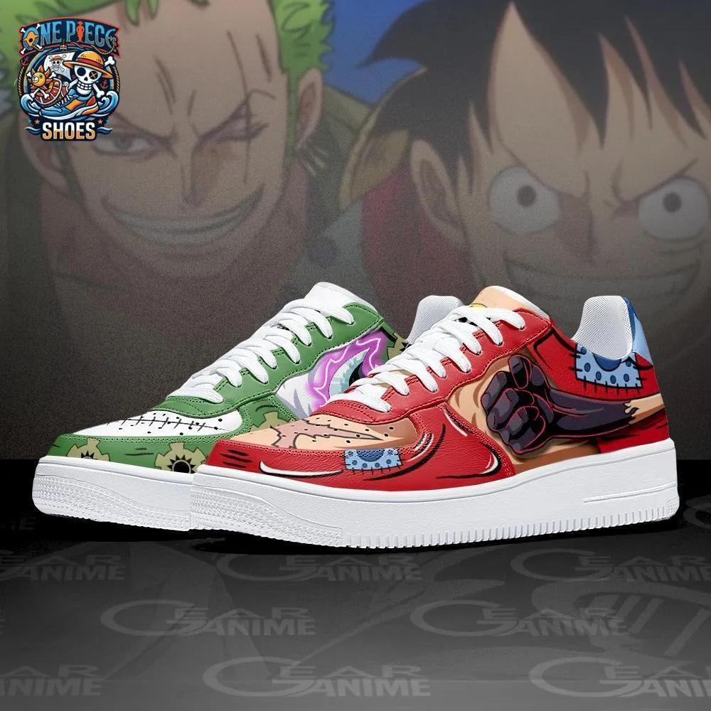 Red Green Battle Luffy Zoro Low-Top Leather Sneakers – One Piece Shoes