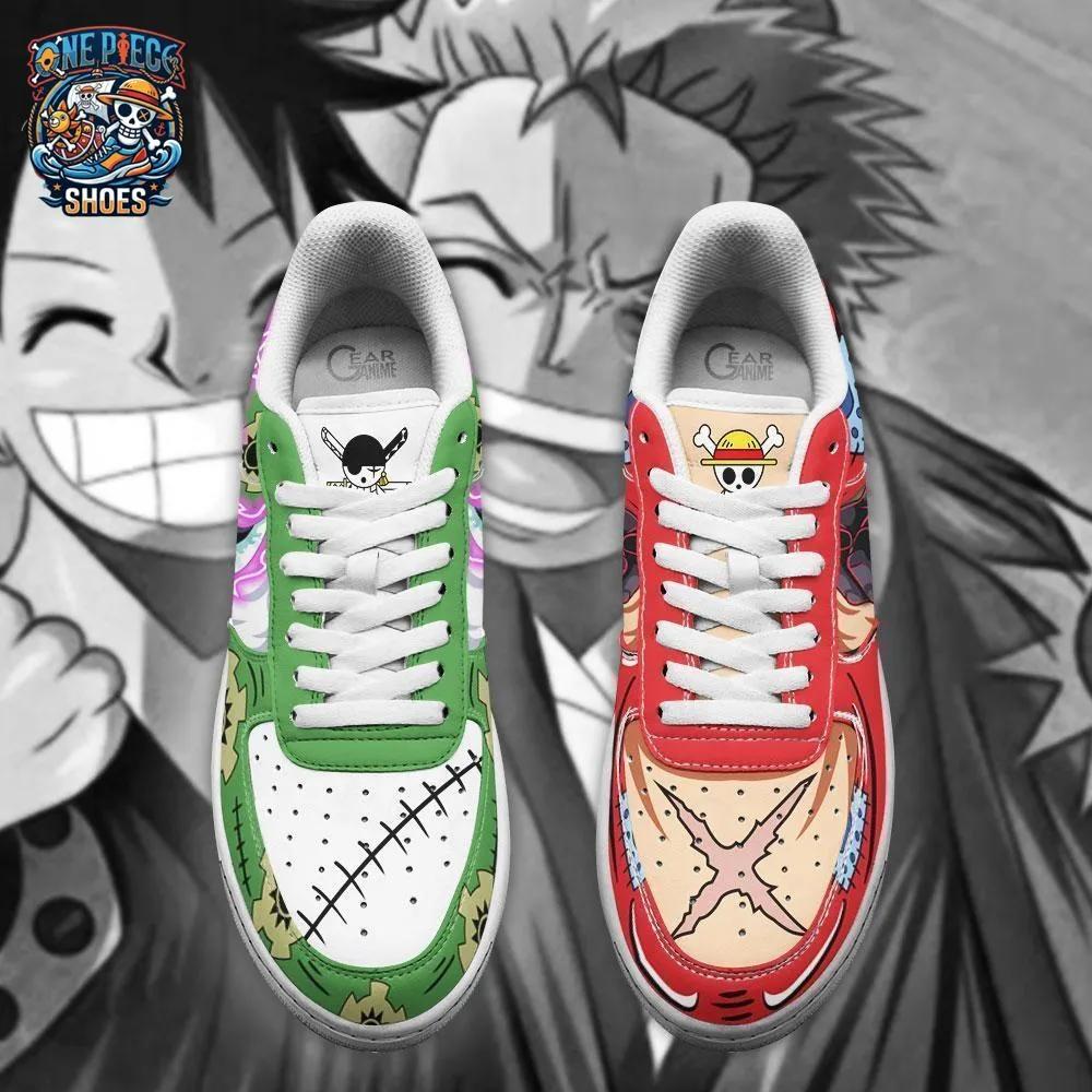 Red Green Battle Luffy Zoro Low-Top Leather Sneakers – One Piece Shoes