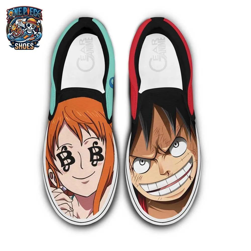 Nami and Luffy Slip-On Canvas Sneakers – Colorful One Piece Shoes Nami and Luffy Slip-On Canvas Sneakers – Colorful One Piece Shoes