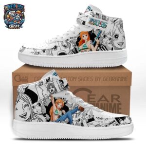 Nami Manga Collage Mid-Top Strap Leather Sneakers – White One Piece Shoes