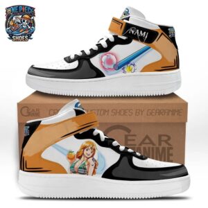 Orange Black Nami Mid-Top Strap Leather Sneakers – One Piece Shoes