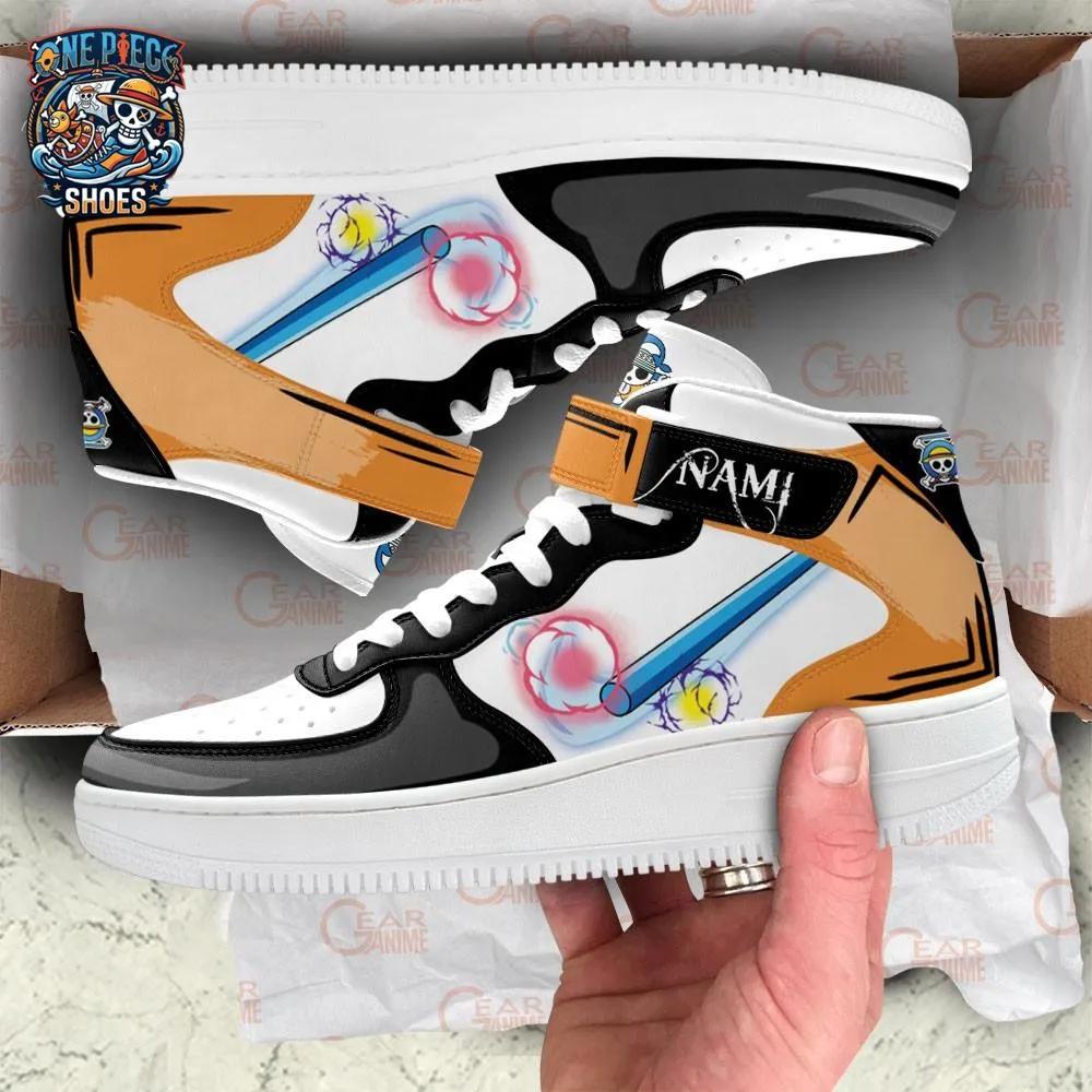 Orange Black Nami Mid-Top Strap Leather Sneakers – One Piece Shoes