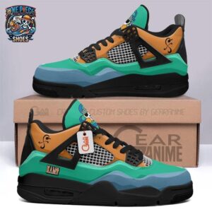 Custom Name Nami Aqua Orange Retro V4 Sneakers – One Piece Shoes