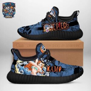Nami Ocean Wave Reze Shoes – Blue Black One Piece Anime Sneakers