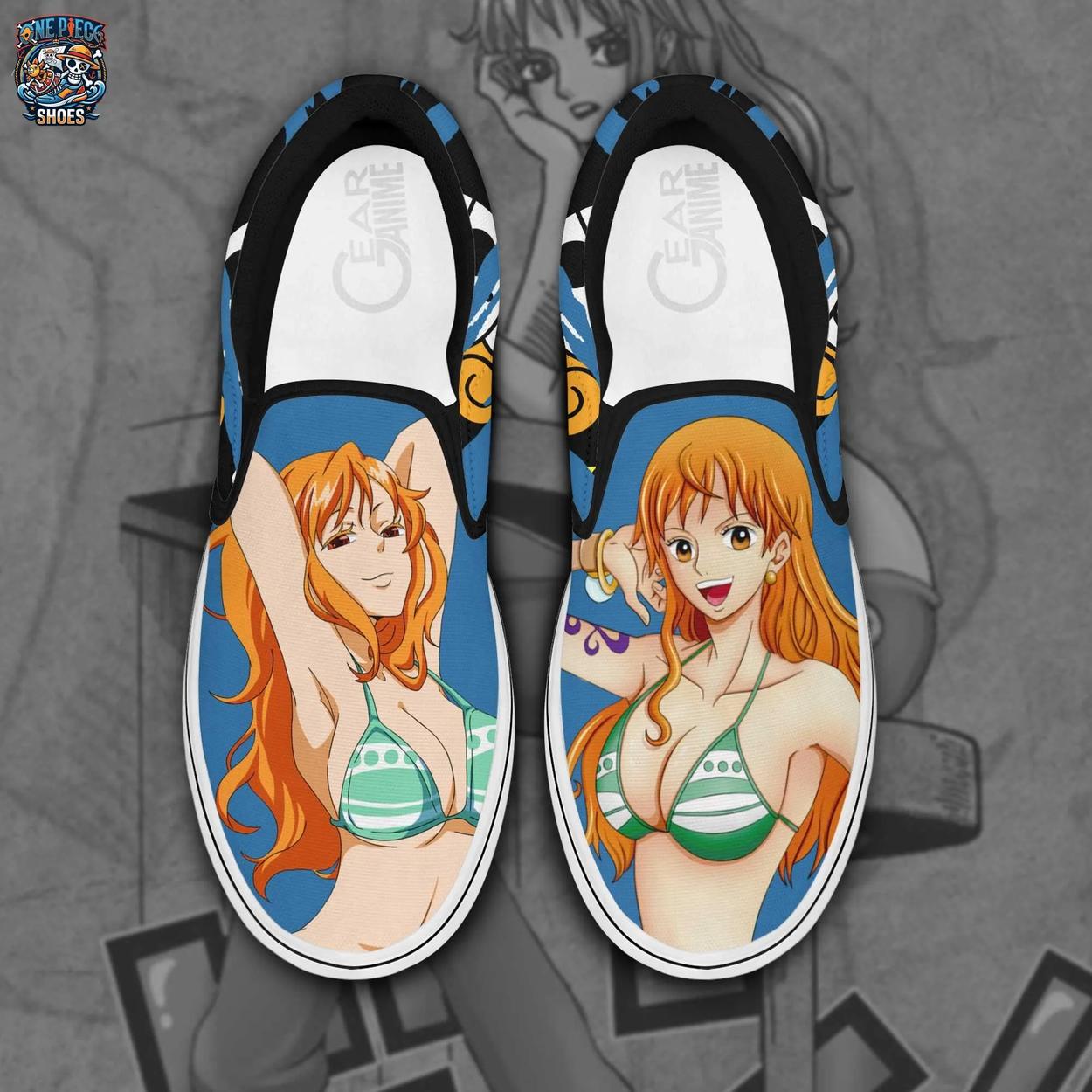 Blue Orange Nami Portrait Slip-On Canvas Shoes – One Piece Sneakers Blue Orange Nami Portrait Slip-On Canvas Shoes – One Piece Sneakers