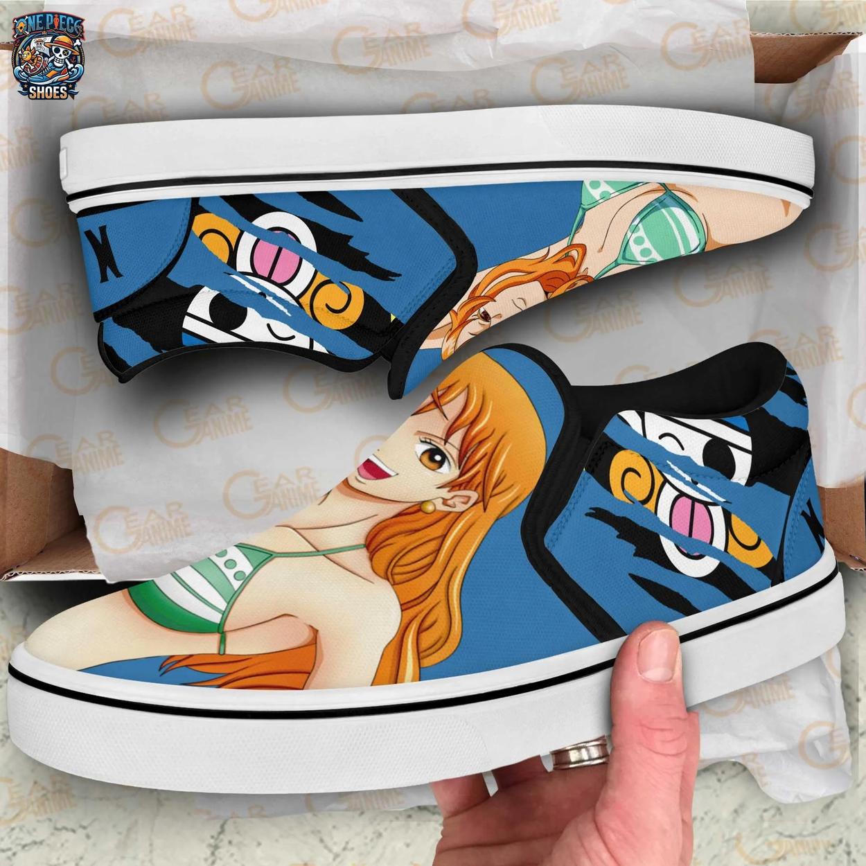 Blue Orange Nami Portrait Slip-On Canvas Shoes – One Piece Sneakers Blue Orange Nami Portrait Slip-On Canvas Shoes – One Piece Sneakers
