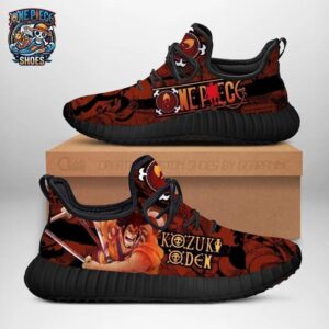 Kozuki Oden Reze Shoes – Fiery Red One Piece Samurai Graphic Sneakers