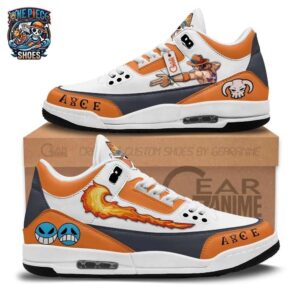 Portgas D Ace Flame Retro Court V3 Sneakers – Orange White One Piece Shoes