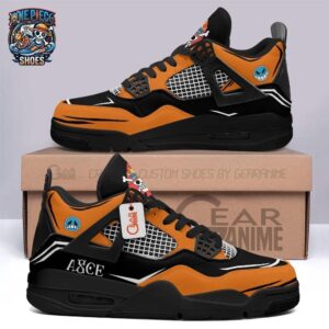 Custom Name Portgas D Ace Retro V4 Sneakers – Orange Black One Piece Shoes
