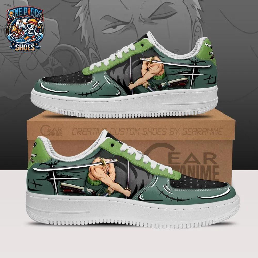 Zoro Three Sword Low-Top Leather Sneakers – Green Black One Piece Swordsman Shoes