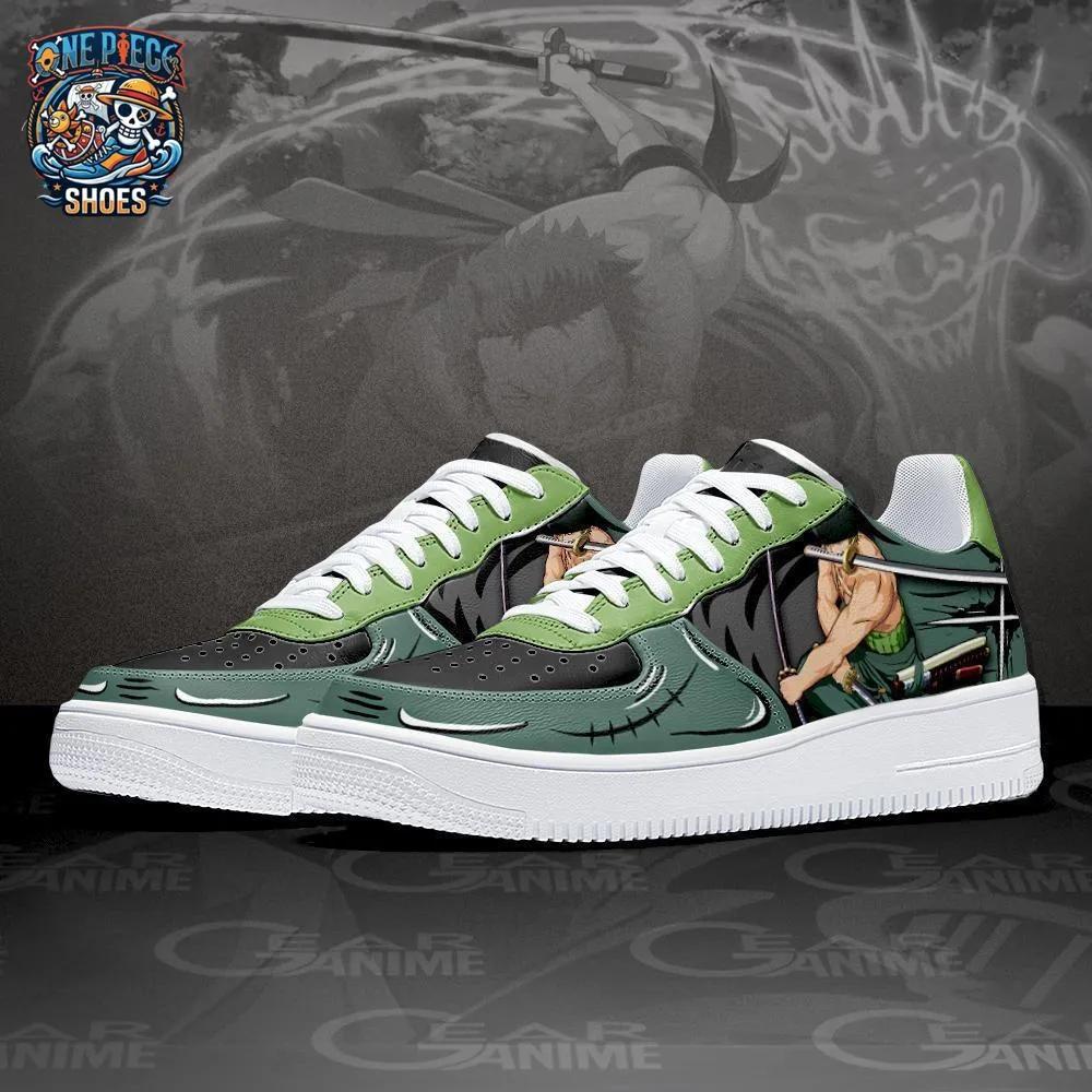 Zoro Three Sword Low-Top Leather Sneakers – Green Black One Piece Swordsman Shoes
