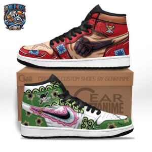 Luffy Zoro Dual Character High-Top Leather Sneakers – Red Green One Piece Crew Shoes
