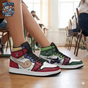 Luffy Zoro Split-Design High-Top Sneakers – Red Green One Piece Crew Shoes