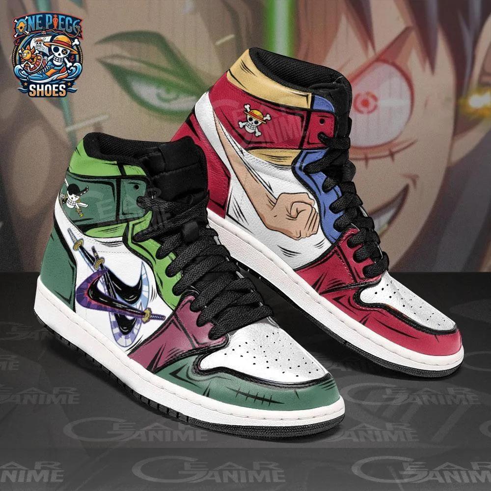 Luffy Zoro Split-Design High-Top Sneakers – Red Green One Piece Crew Shoes