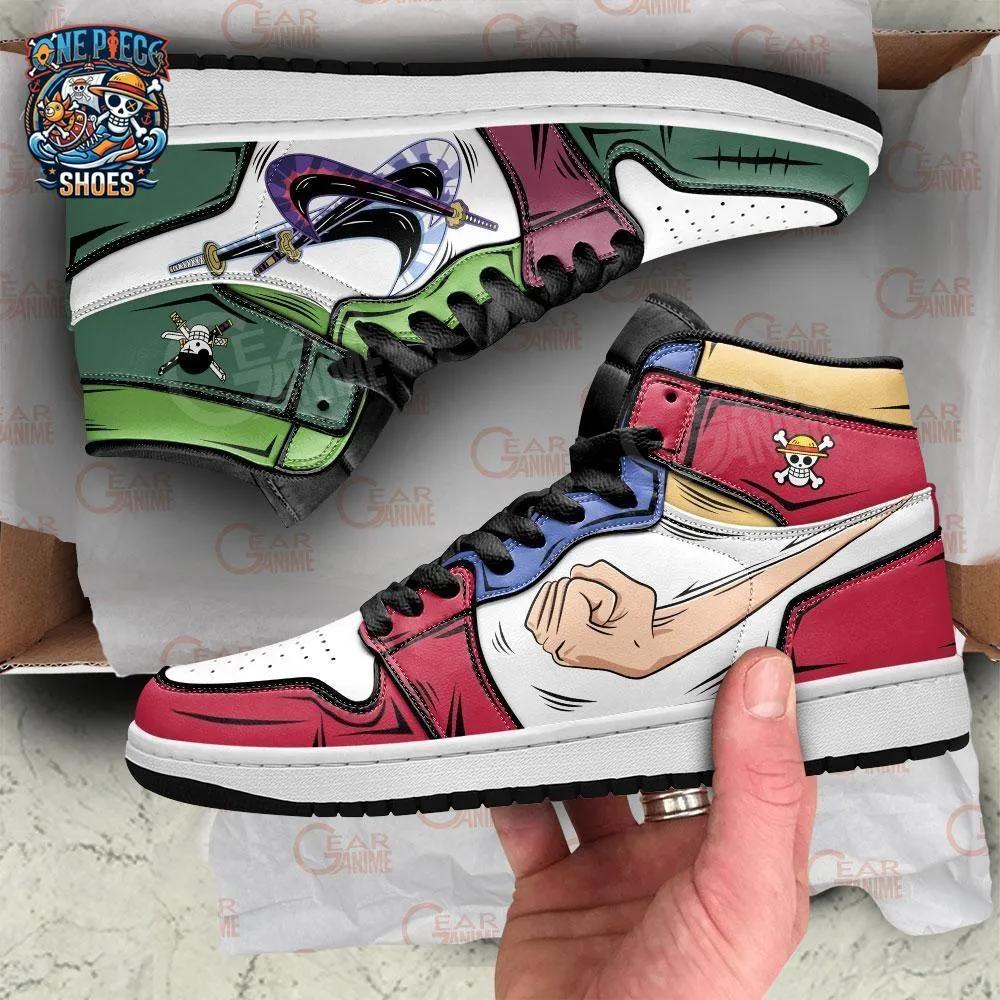 Luffy Zoro Split-Design High-Top Sneakers – Red Green One Piece Crew Shoes