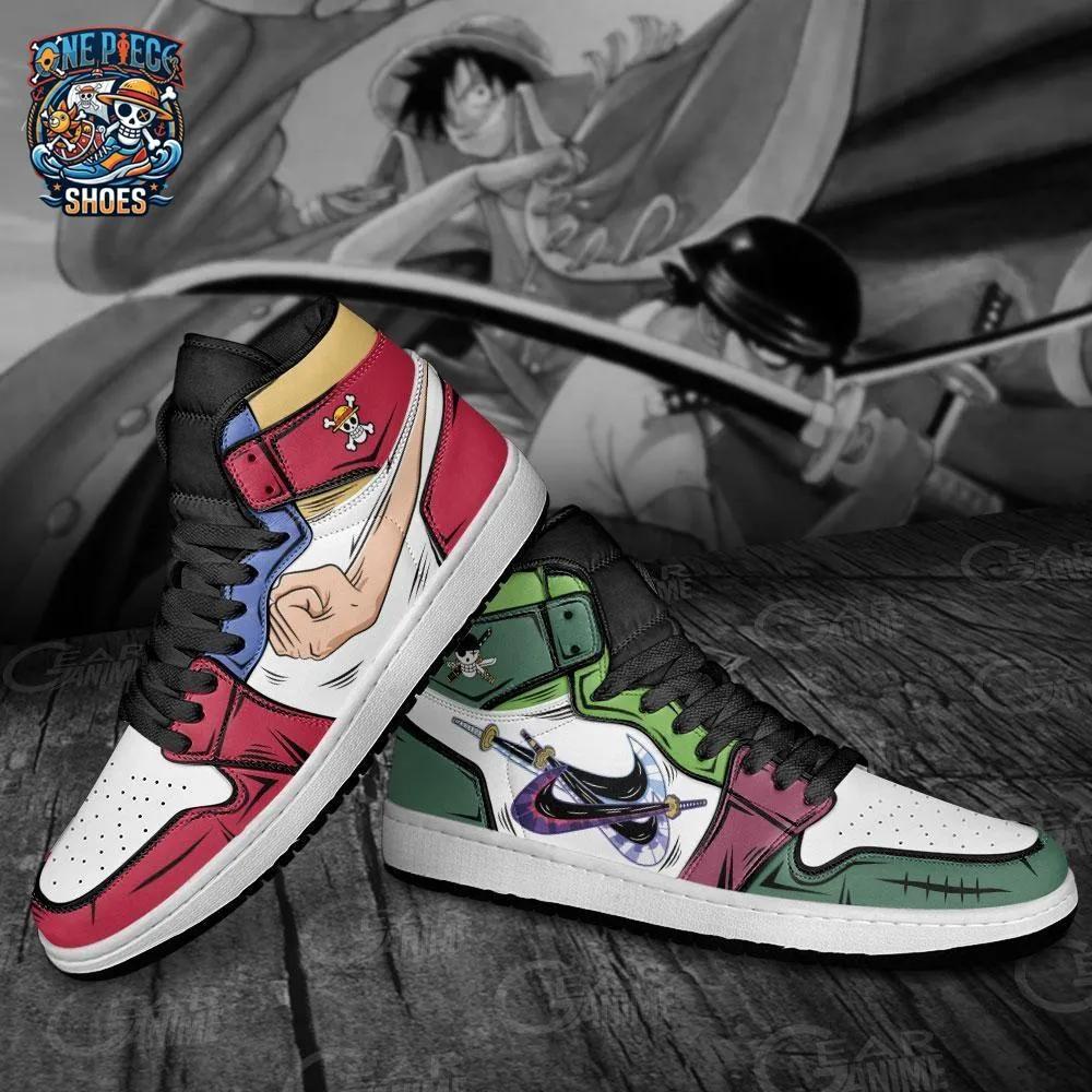 Luffy Zoro Split-Design High-Top Sneakers – Red Green One Piece Crew Shoes