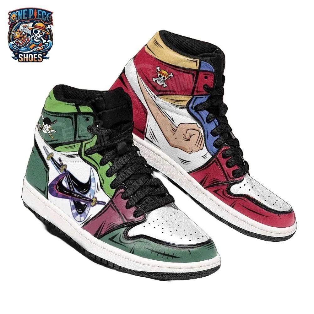 Luffy Zoro Split-Design High-Top Sneakers – Red Green One Piece Crew Shoes