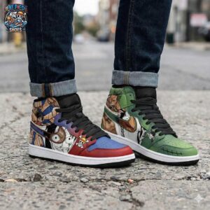 Zoro Luffy Split-Character High-Top Sneakers – Red Green One Piece Shoes