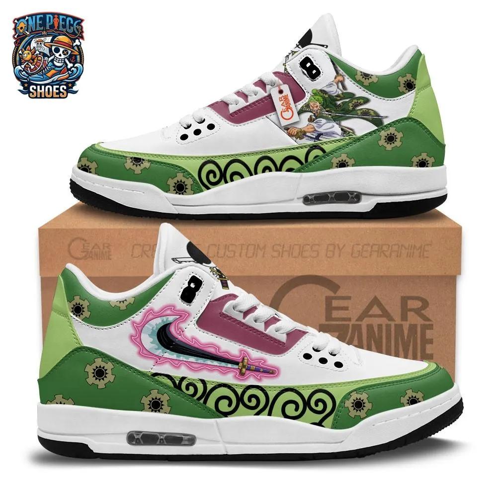Roronoa Zoro Sword Aura Retro Court V3 Sneakers – Green One Piece Shoes
