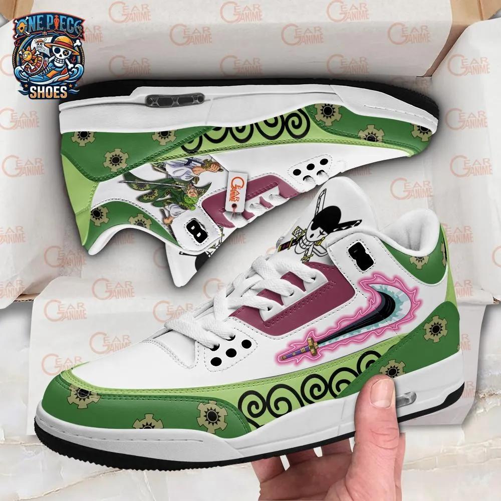 Roronoa Zoro Sword Aura Retro Court V3 Sneakers – Green One Piece Shoes