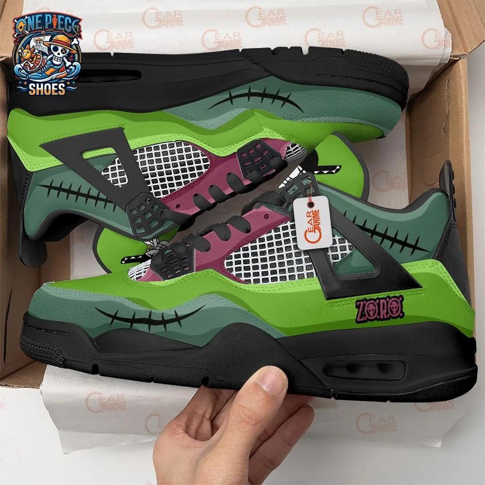 Custom Name Roronoa Zoro Retro V4 Shoes – Green One Piece Sneakers