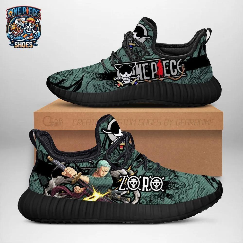 Zoro Manga Reze Shoes – Dark Green Black One Piece Sword Graphic Sneakers