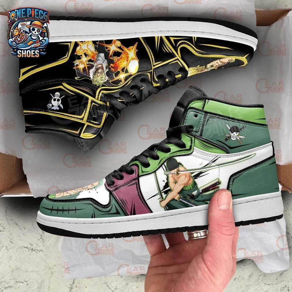 Zoro and Sanji High-Top Sneakers – Green Black One Piece Shoes