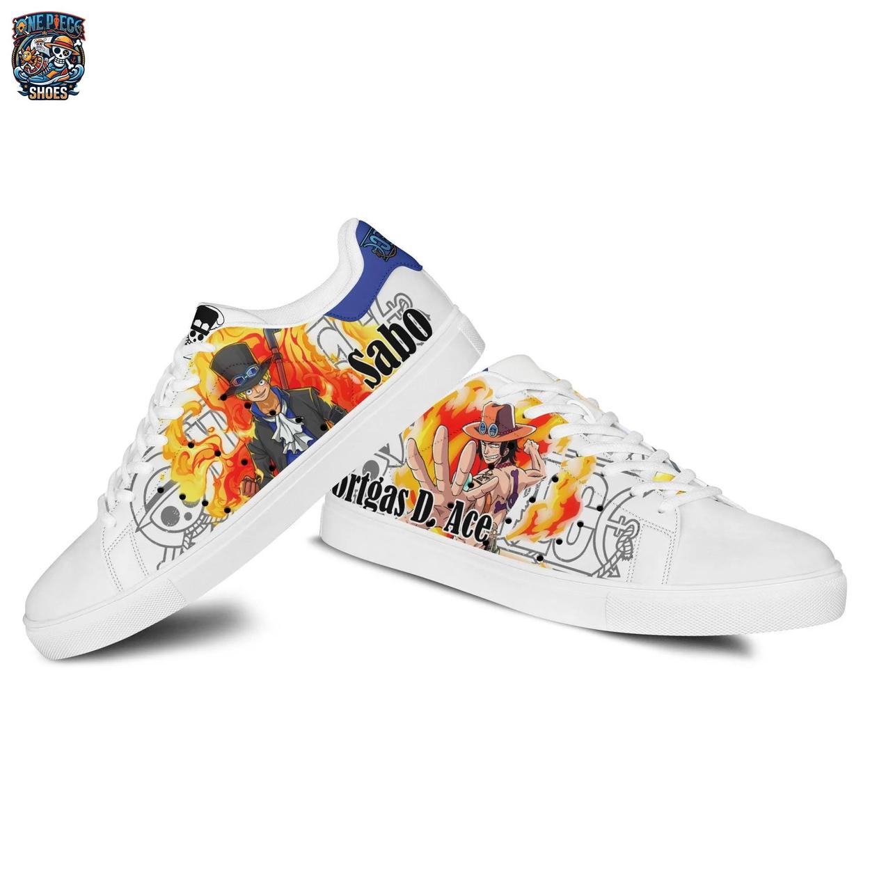 Portgas D. Ace and Sabo Flame Brotherhood Court Sneakers – Anime Streetwear for Fans Portgas D. Ace and Sabo Flame Brotherhood Court Sneakers – Anime Streetwear for Fans